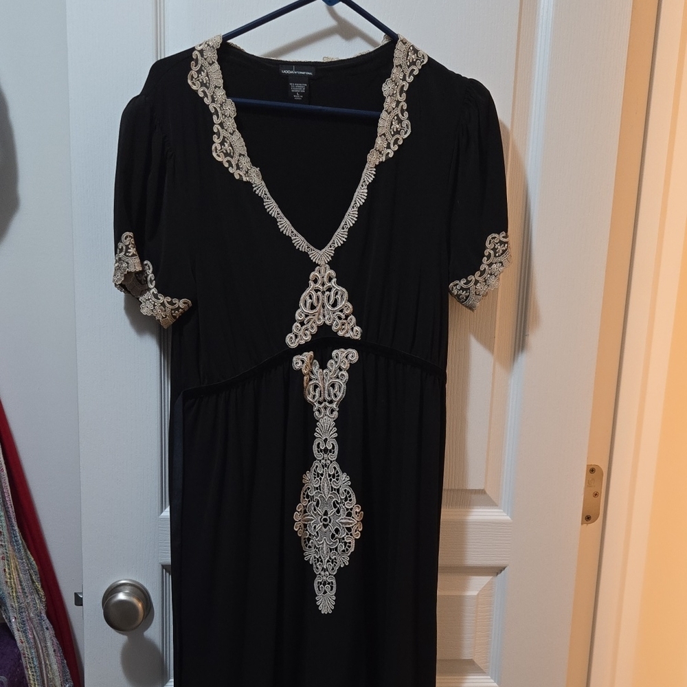 Moda International Black Dress with Cream Detailing